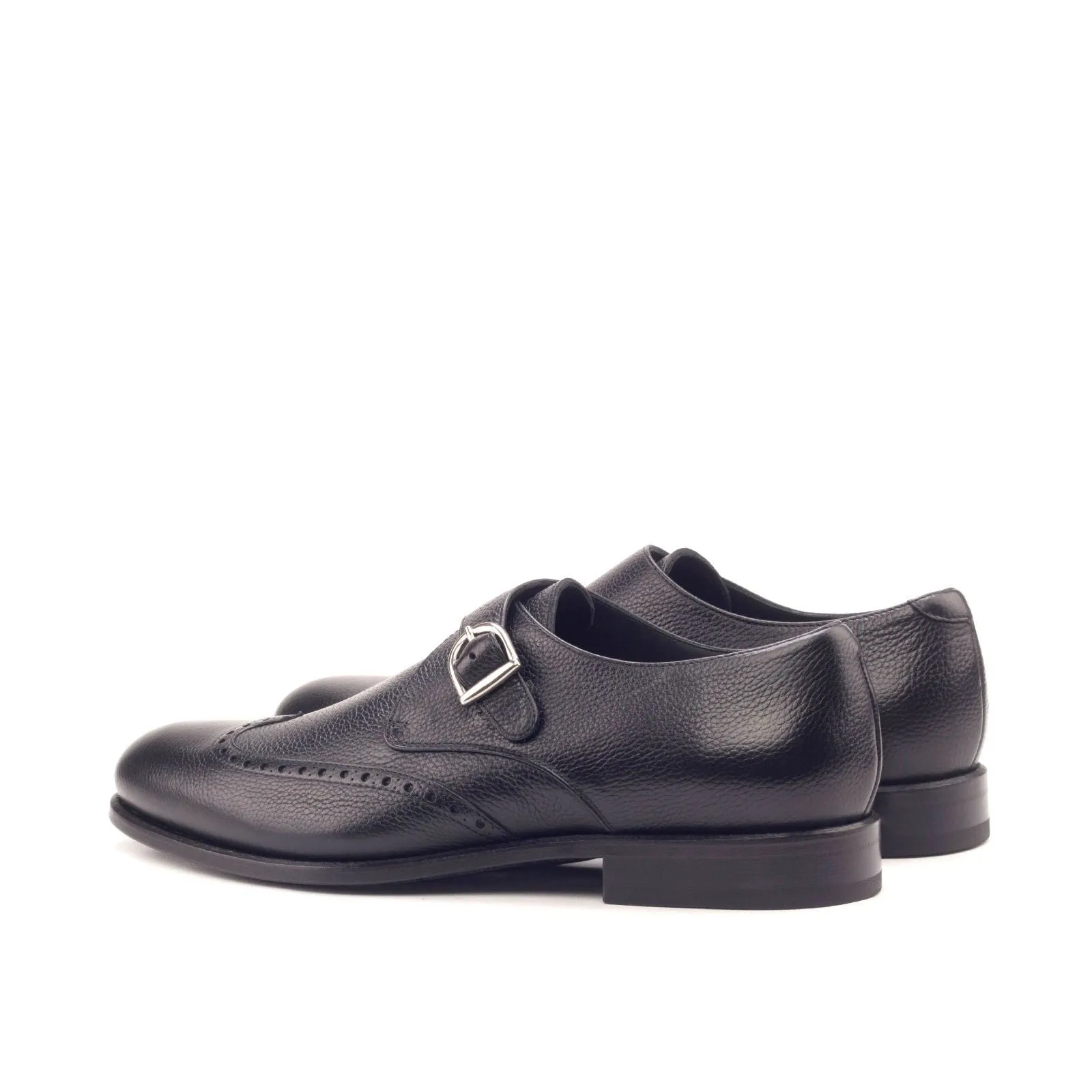 Men's Single Monk Leather Shoes Wide Plus Size Black 2973