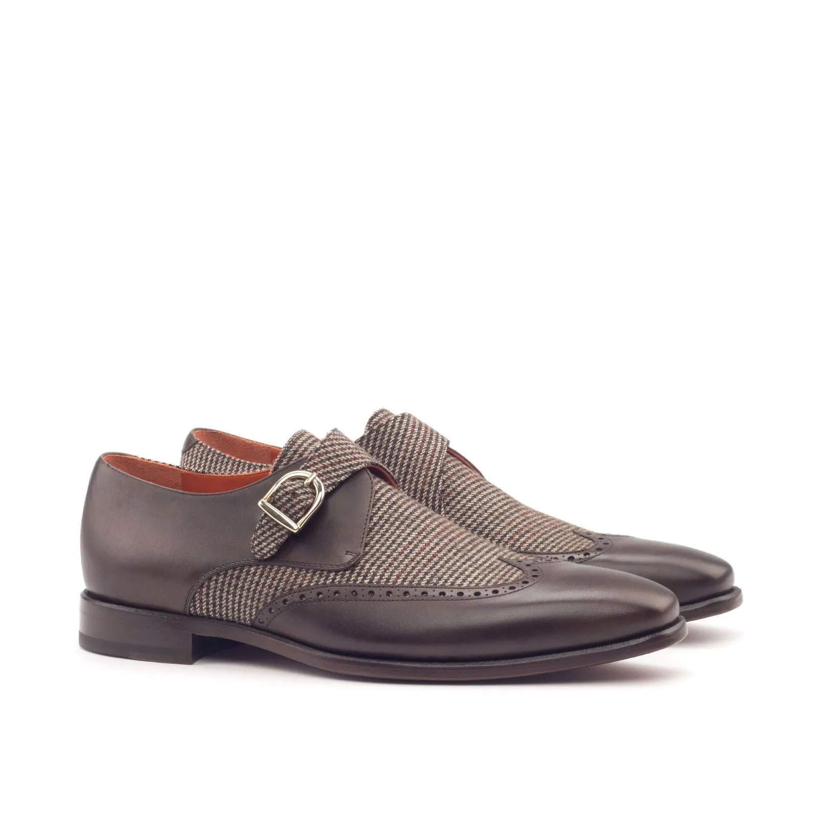 Men's Single Monk Leather Shoes Wide Plus Size Brown Dark Brown 3008