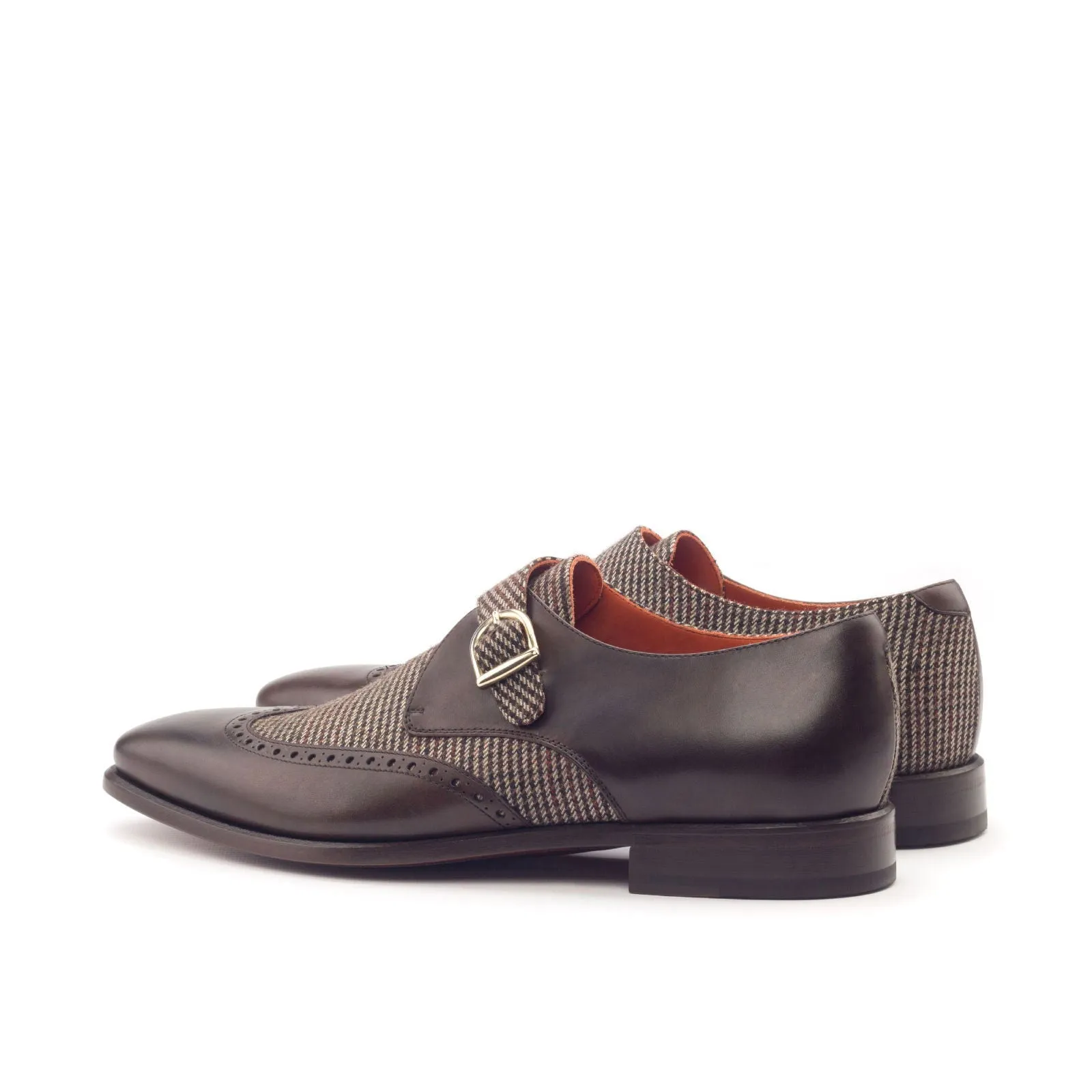 Men's Single Monk Leather Shoes Wide Plus Size Brown Dark Brown 3008