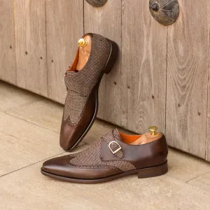 Men's Single Monk Leather Shoes Wide Plus Size Brown Dark Brown 3008