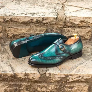 Men's Single Monk Shoes Patina Leather Wide Plus Size Blue 3711