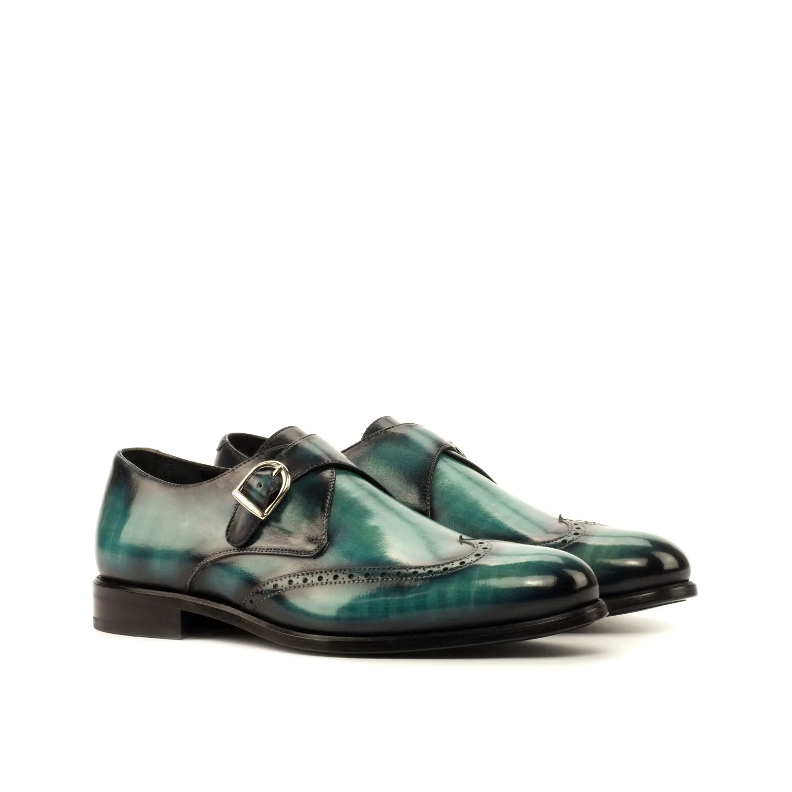 Men's Single Monk Shoes Patina Leather Wide Plus Size Blue 3711