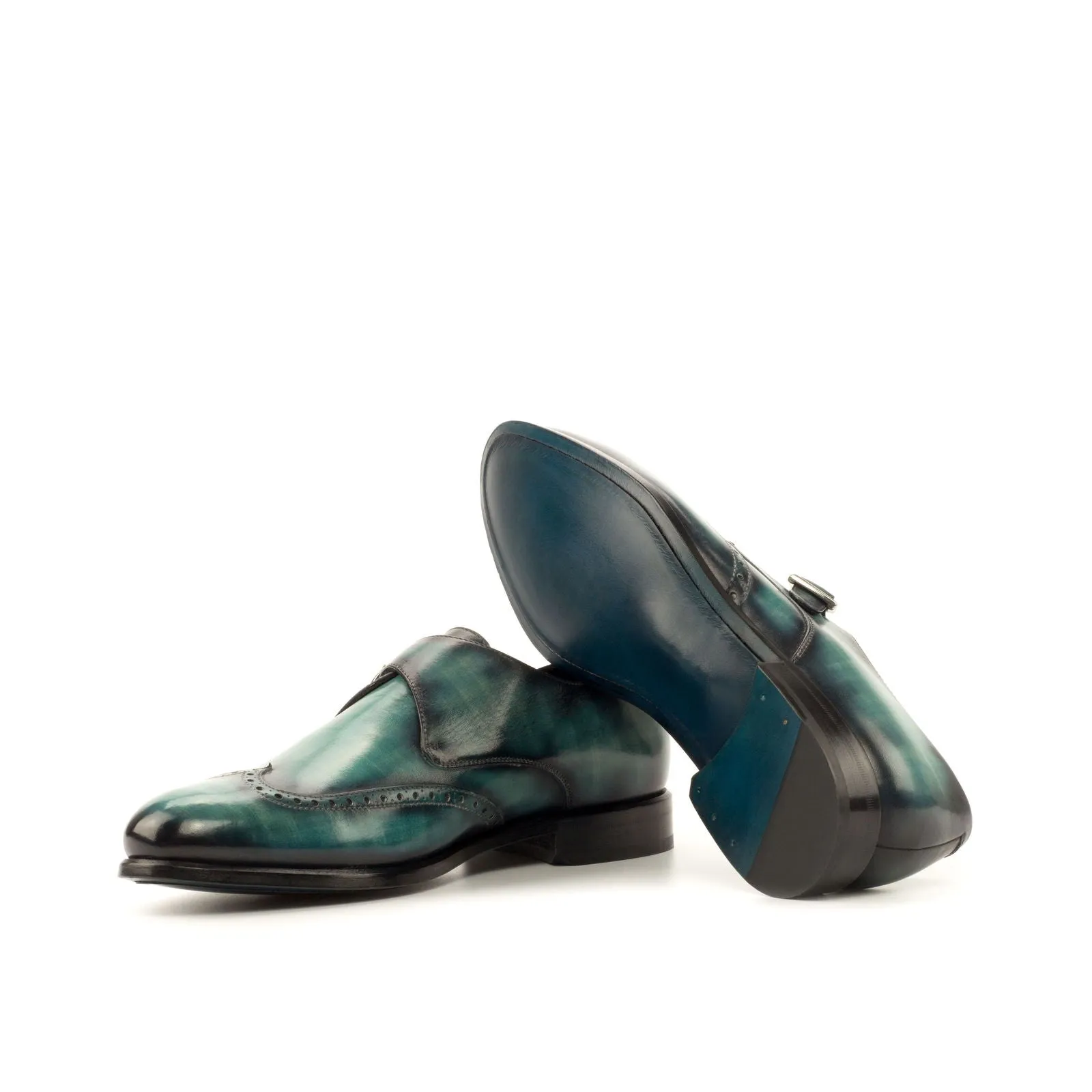 Men's Single Monk Shoes Patina Leather Wide Plus Size Blue 3711