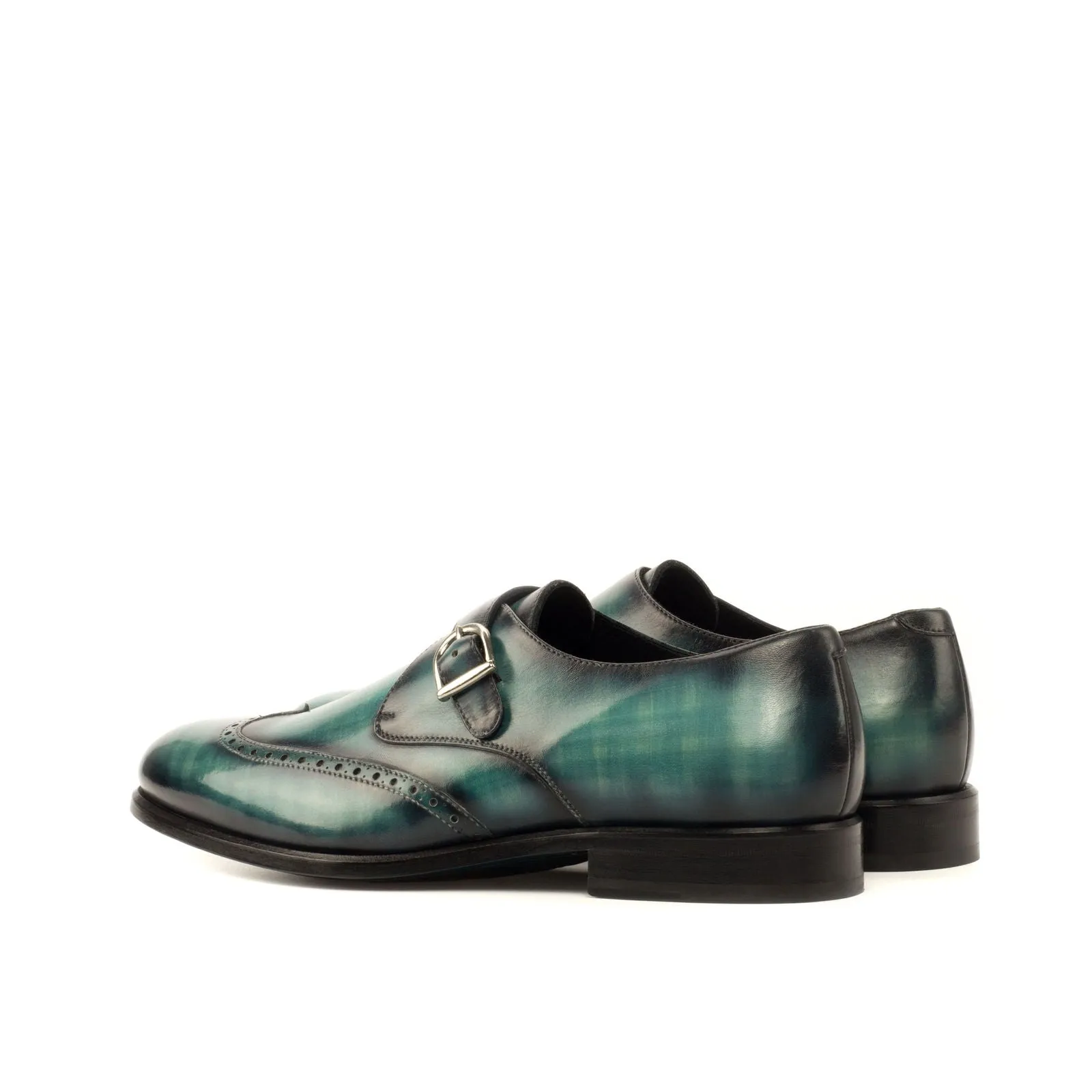 Men's Single Monk Shoes Patina Leather Wide Plus Size Blue 3711