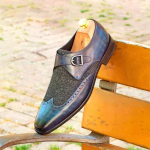 Men's Single Monk Shoes Patina Leather Wide Plus Size Grey Blue 2769