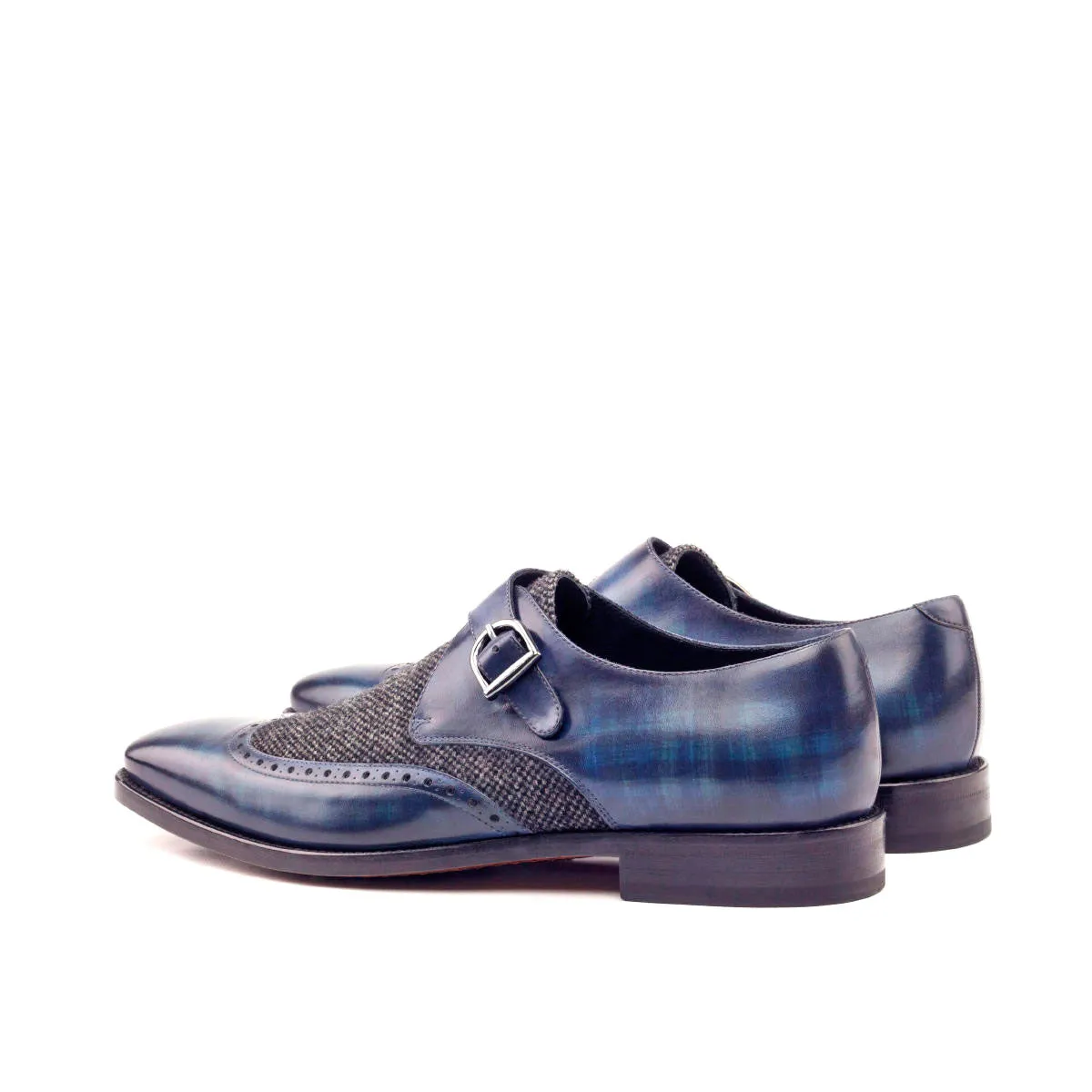 Men's Single Monk Shoes Patina Leather Wide Plus Size Grey Blue 2769