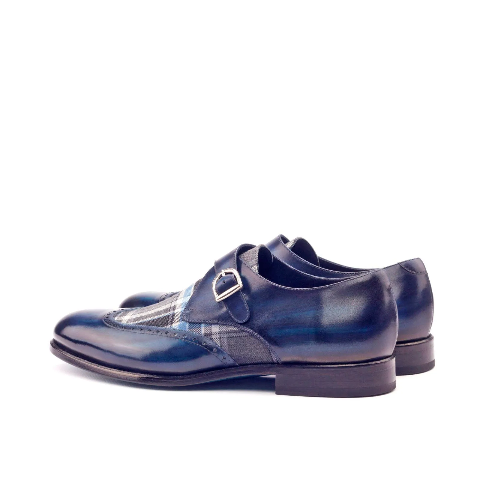 Men's Single Monk Shoes Patina Leather Wide Plus Size Grey Blue 3006