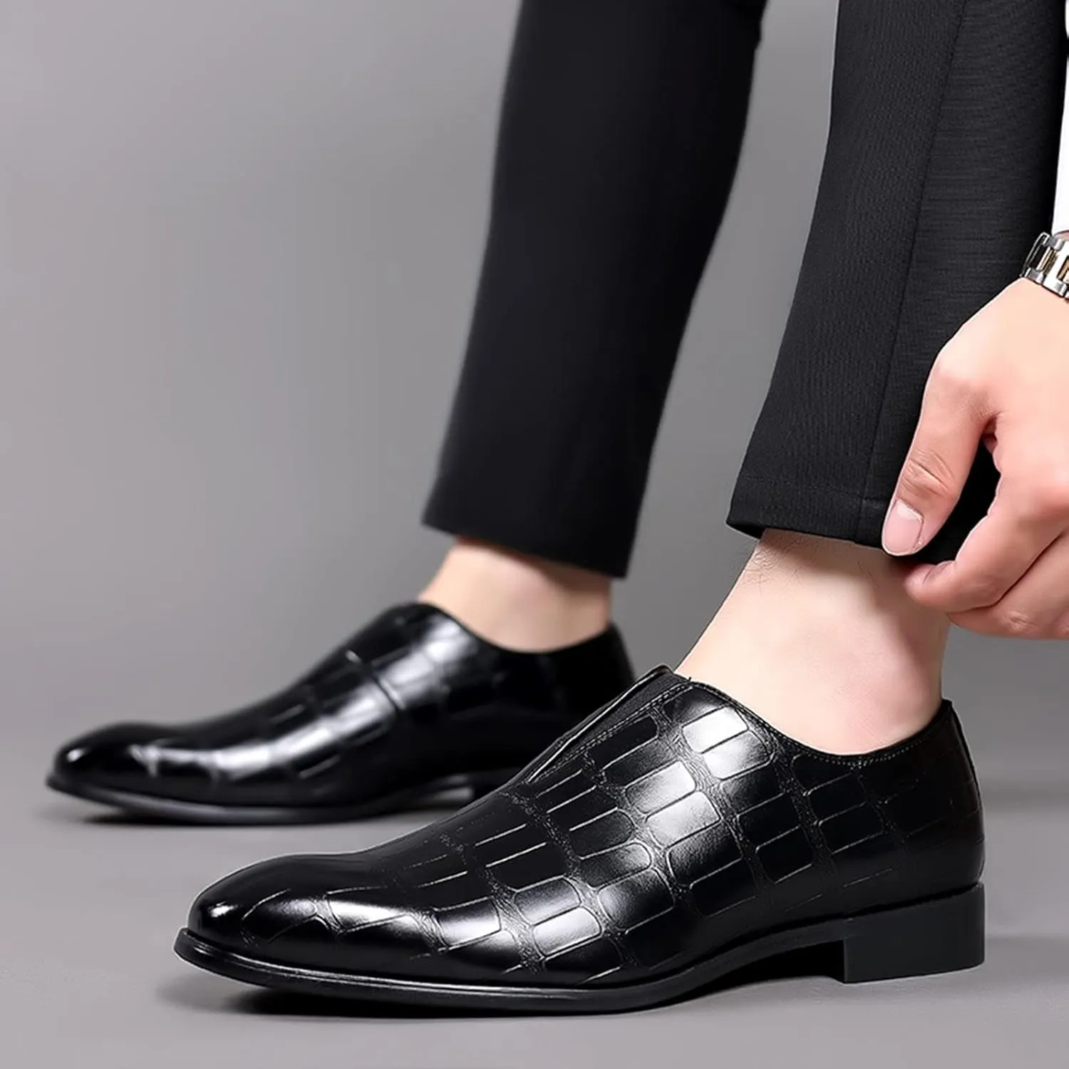 Men's Slip on Business Dress Shoes Arch Support Walking Leather Shoes with Low Heel Men Retro Leatehr Formal Shoe Low Top Black Boots Slip on Oxfords Comfortable Daily Office Footwear