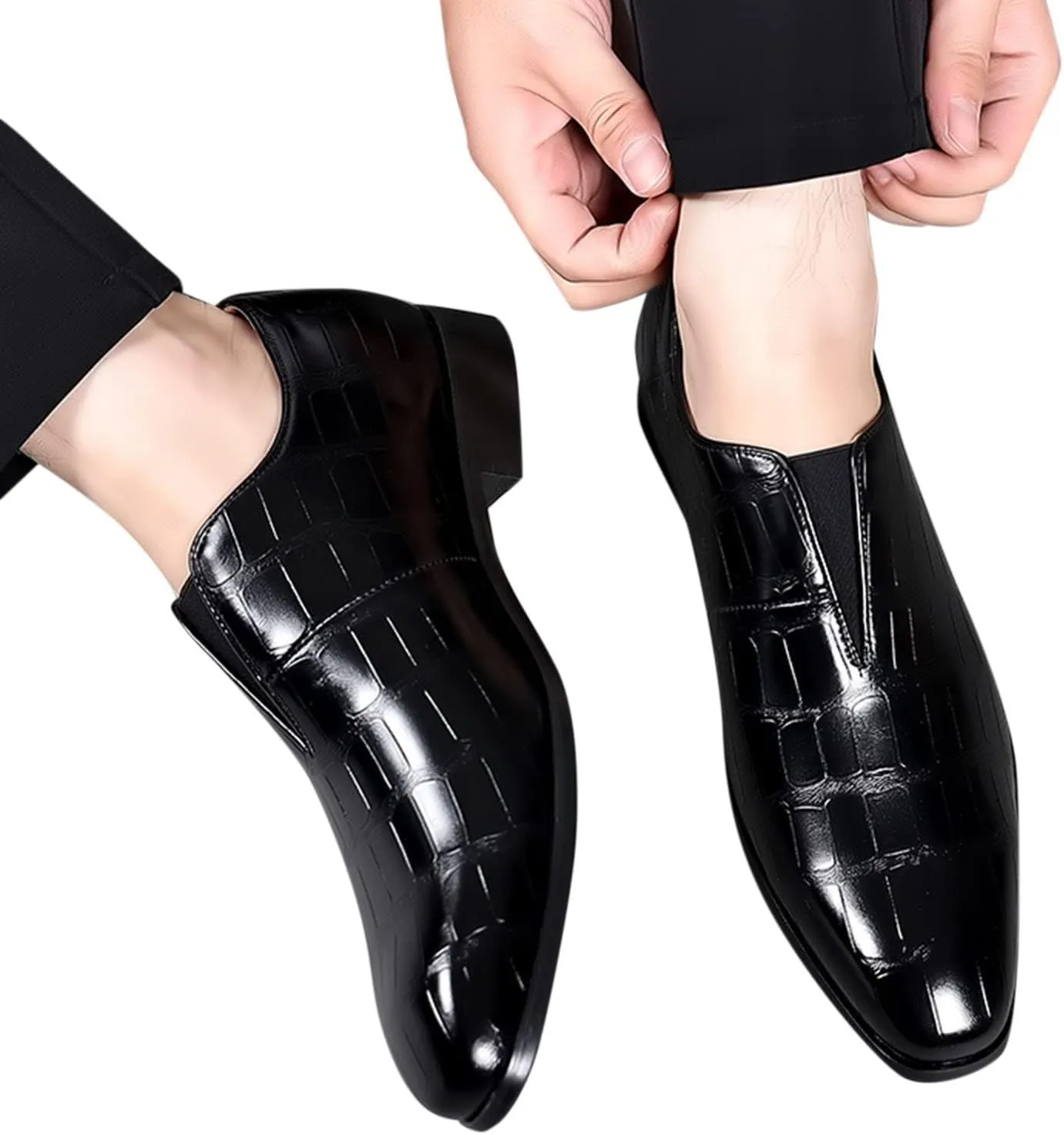 Men's Slip on Business Dress Shoes Arch Support Walking Leather Shoes with Low Heel Men Retro Leatehr Formal Shoe Low Top Black Boots Slip on Oxfords Comfortable Daily Office Footwear