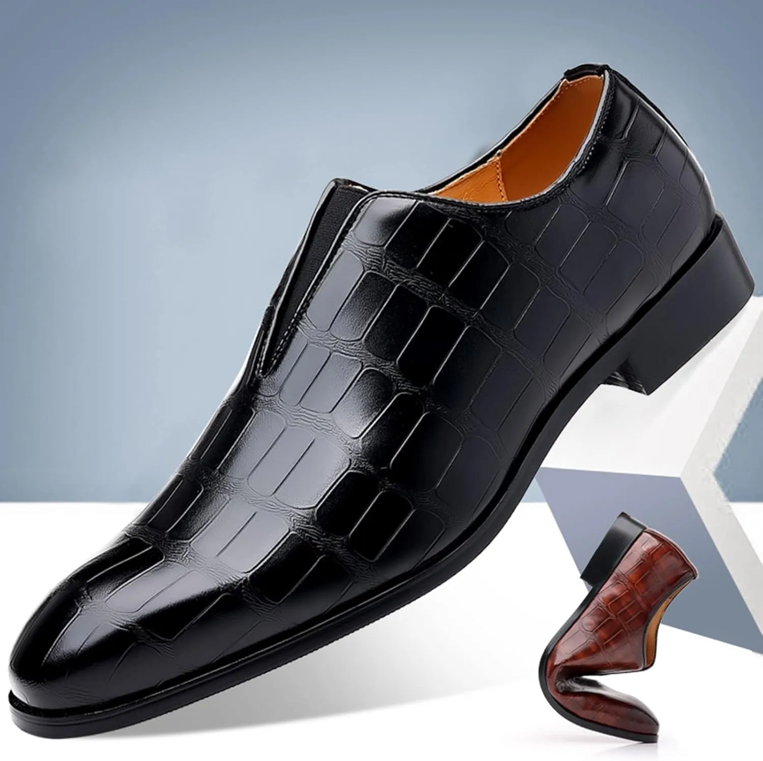 Men's Slip on Business Dress Shoes Arch Support Walking Leather Shoes with Low Heel Men Retro Leatehr Formal Shoe Low Top Black Boots Slip on Oxfords Comfortable Daily Office Footwear