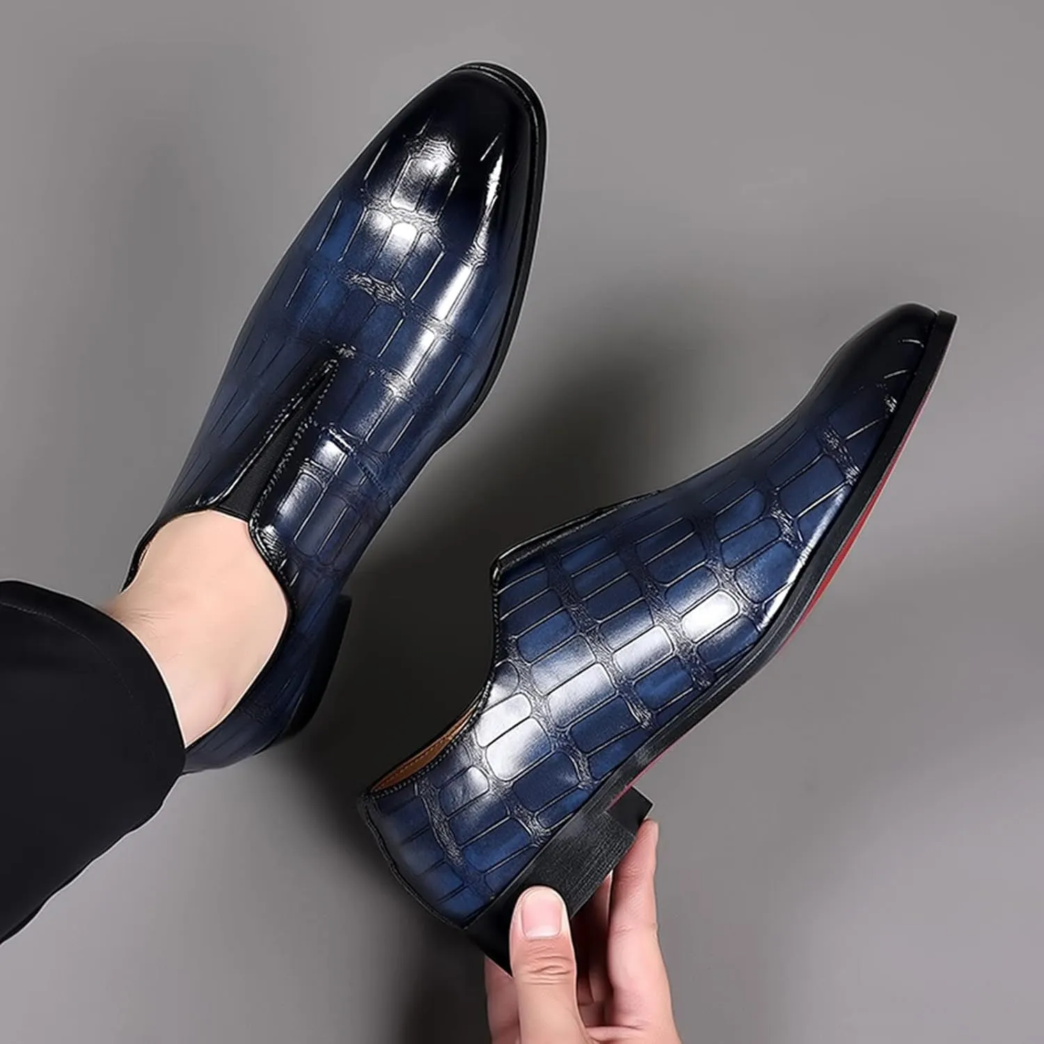 Men's Slip on Business Dress Shoes Arch Support Walking Leather Shoes with Low Heel Men Retro Leatehr Formal Shoe Low Top Black Boots Slip on Oxfords Comfortable Daily Office Footwear