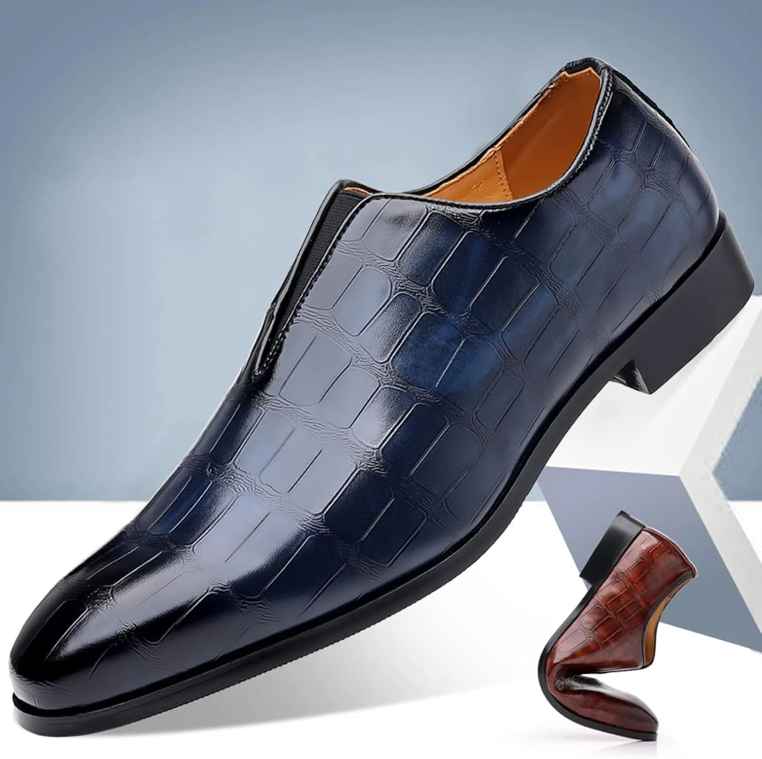 Men's Slip on Business Dress Shoes Arch Support Walking Leather Shoes with Low Heel Men Retro Leatehr Formal Shoe Low Top Black Boots Slip on Oxfords Comfortable Daily Office Footwear