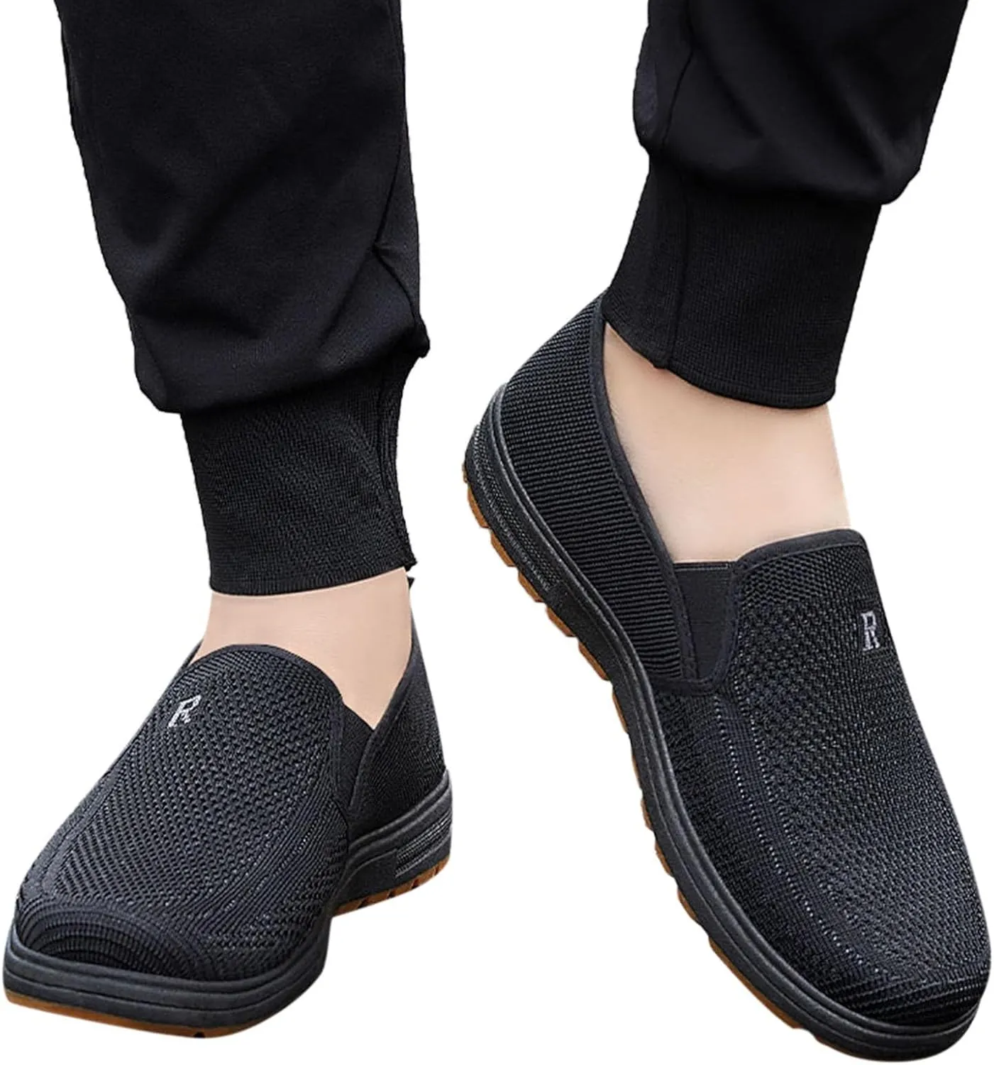 Men's Slip Shoes Fashion Spring and Summer Men Casual Shoes Flat Soft Bottom Mesh Breathable Slip On Comfortable Solid