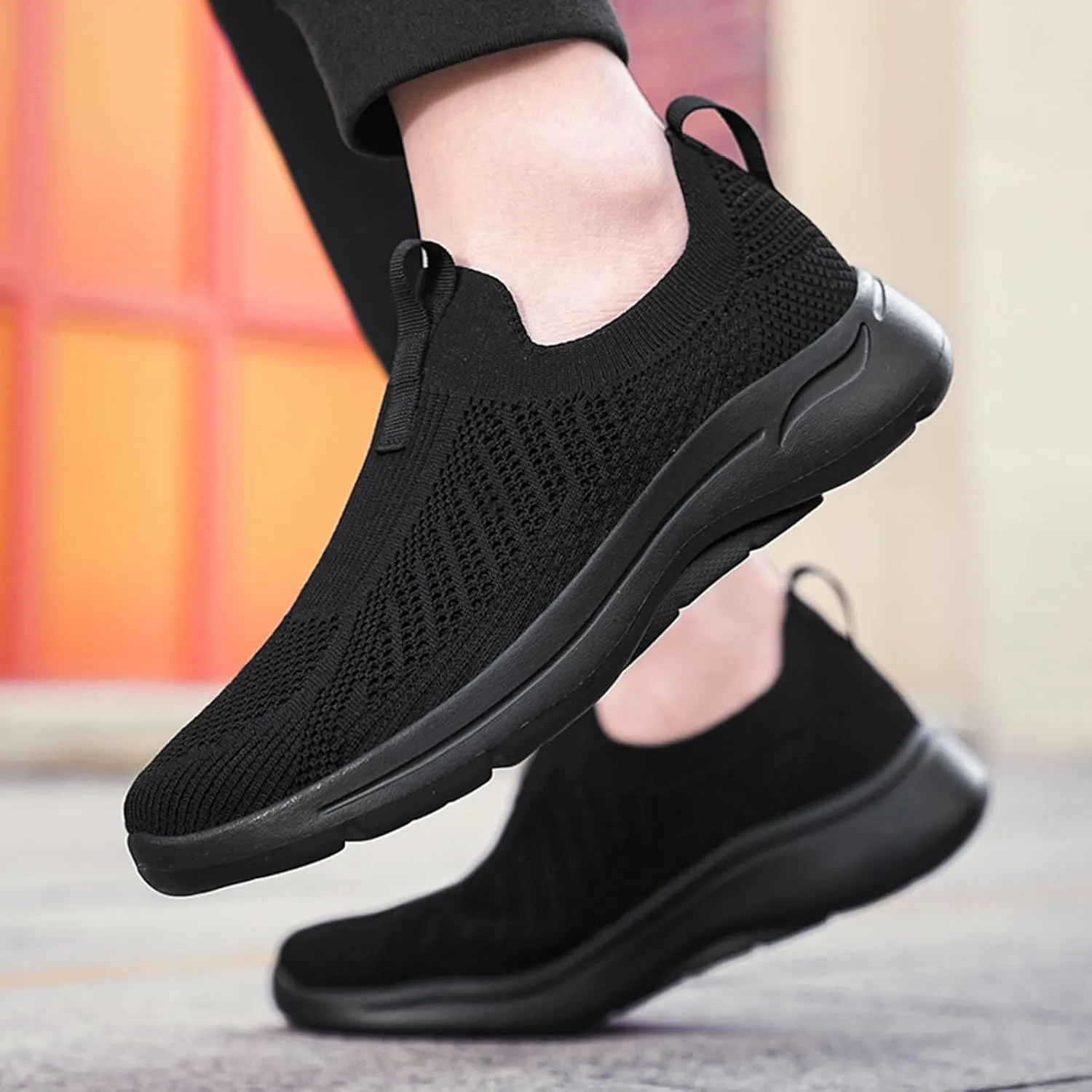 Men's Sports Shoes Versatile Elastic Knit Sneakers Breathable Slip On Sock Shoes Lightweight Workout Shoe