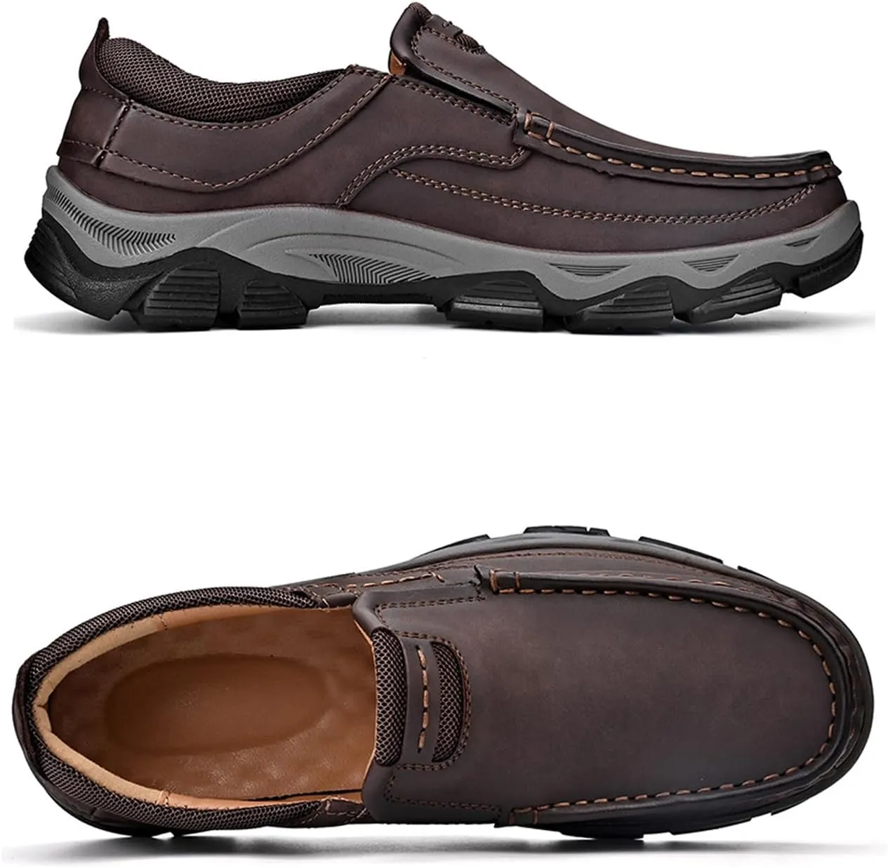 Men's Suede Casual Hiking Loafers,Hand Stitching Comfort Anti Slip Slip on Business Dress Shoes Fashion Outdoor Walking Boat Shoes