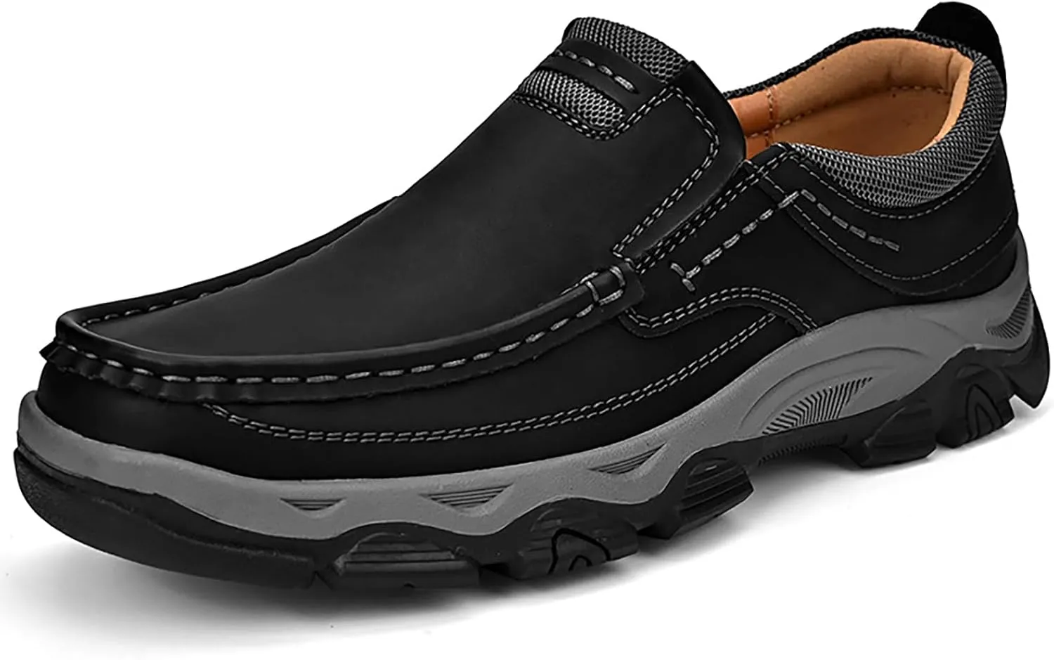 Men's Suede Casual Hiking Loafers,Hand Stitching Comfort Anti Slip Slip on Business Dress Shoes Fashion Outdoor Walking Boat Shoes