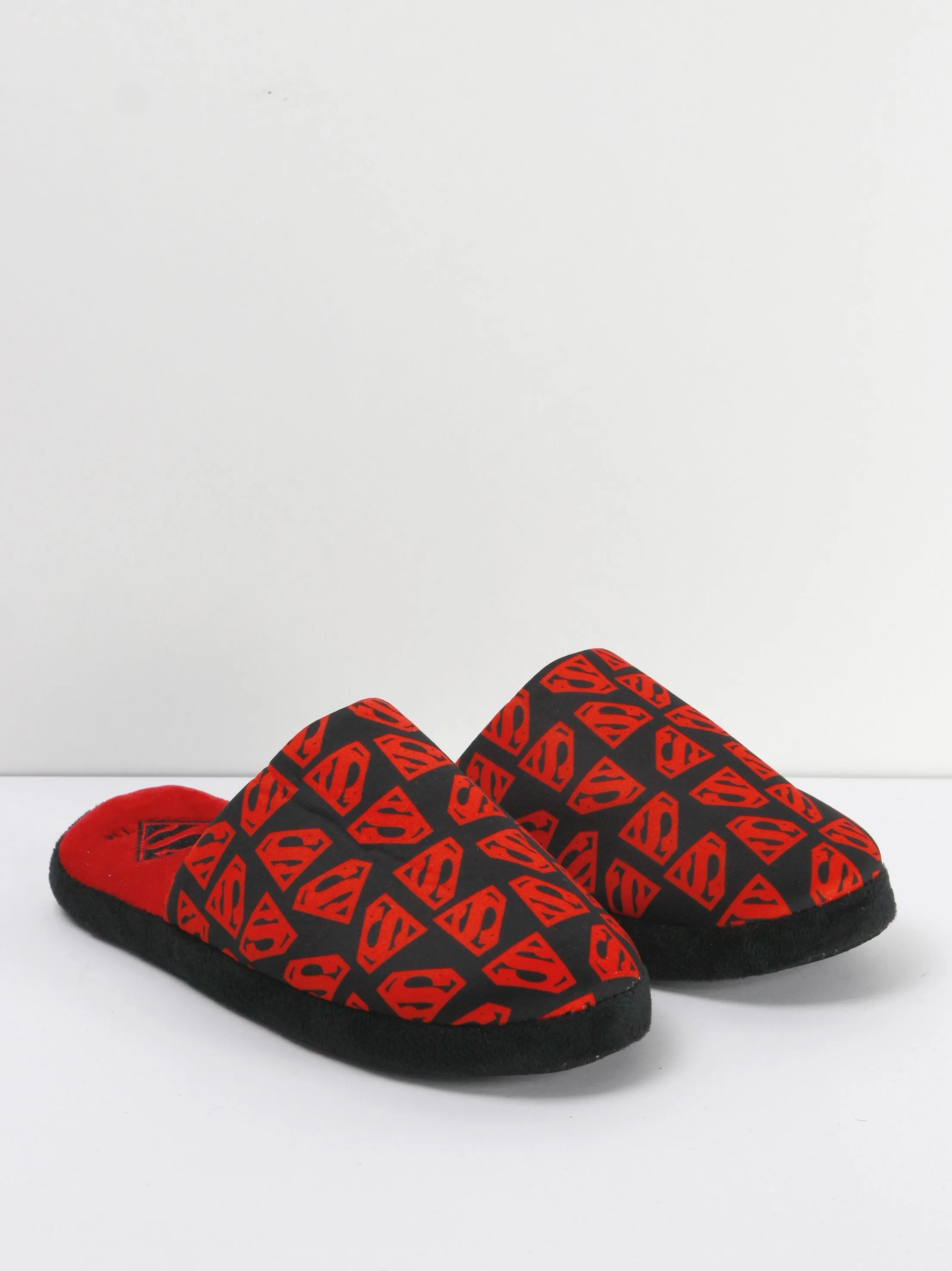 Men's Superman Print Suede Slippers,Red/Black
