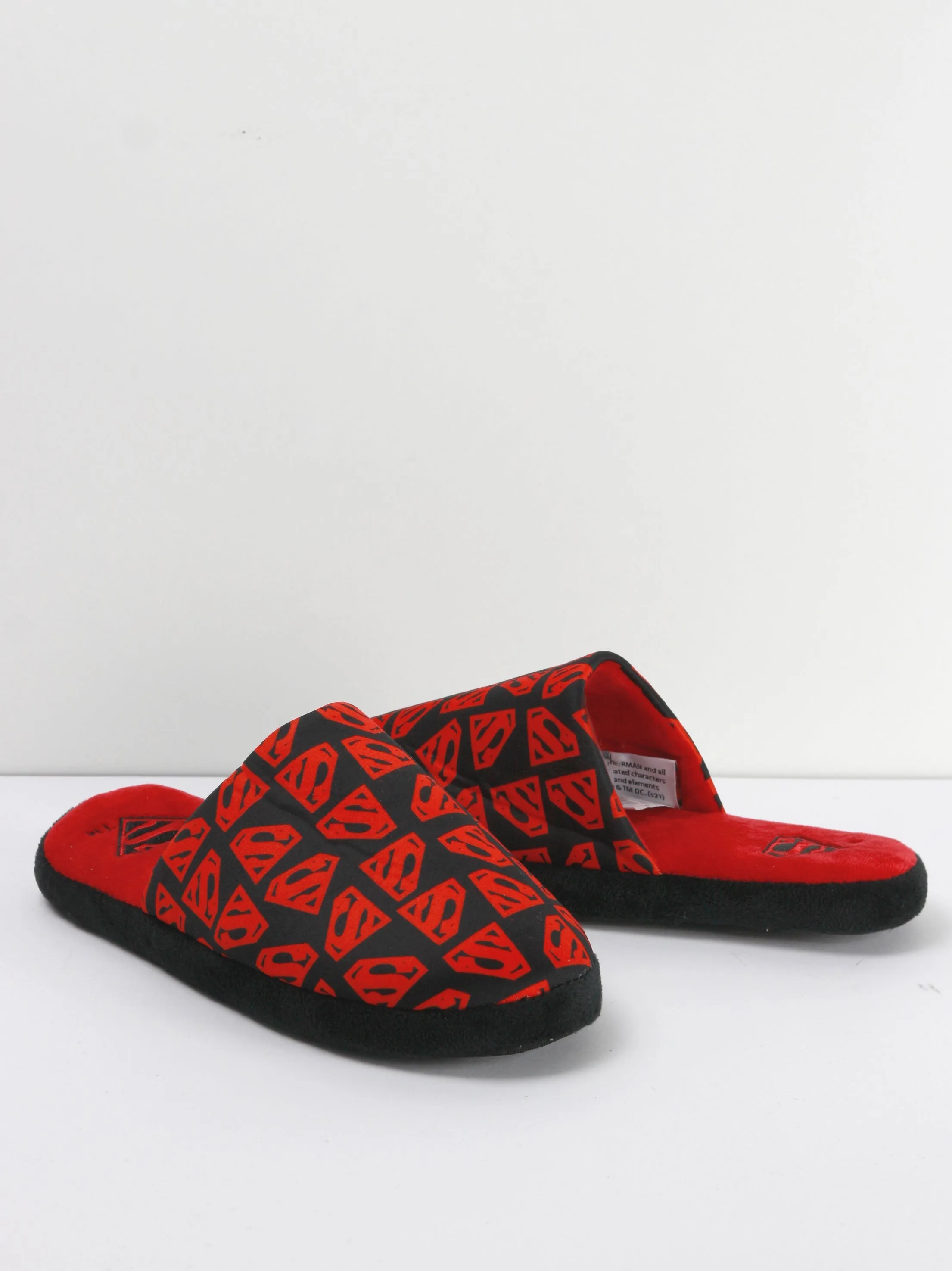 Men's Superman Print Suede Slippers,Red/Black