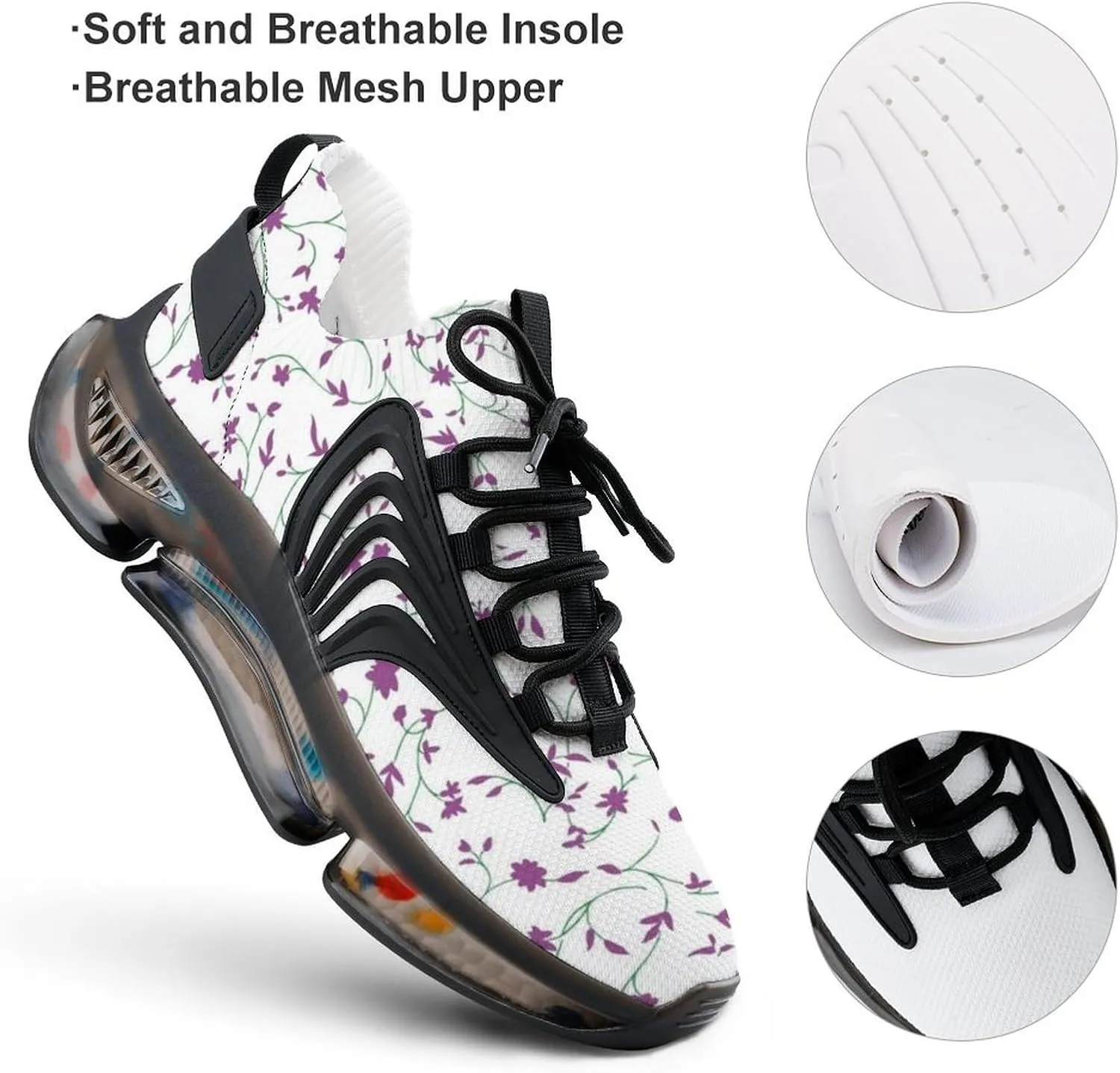 Men's Trail Running Sports Shoes, Fashion Breathable 3D Tattoo Printing Walking Excursion Sneakers, Non Slip Gym Work Trainers Footwear Athletic Trekking