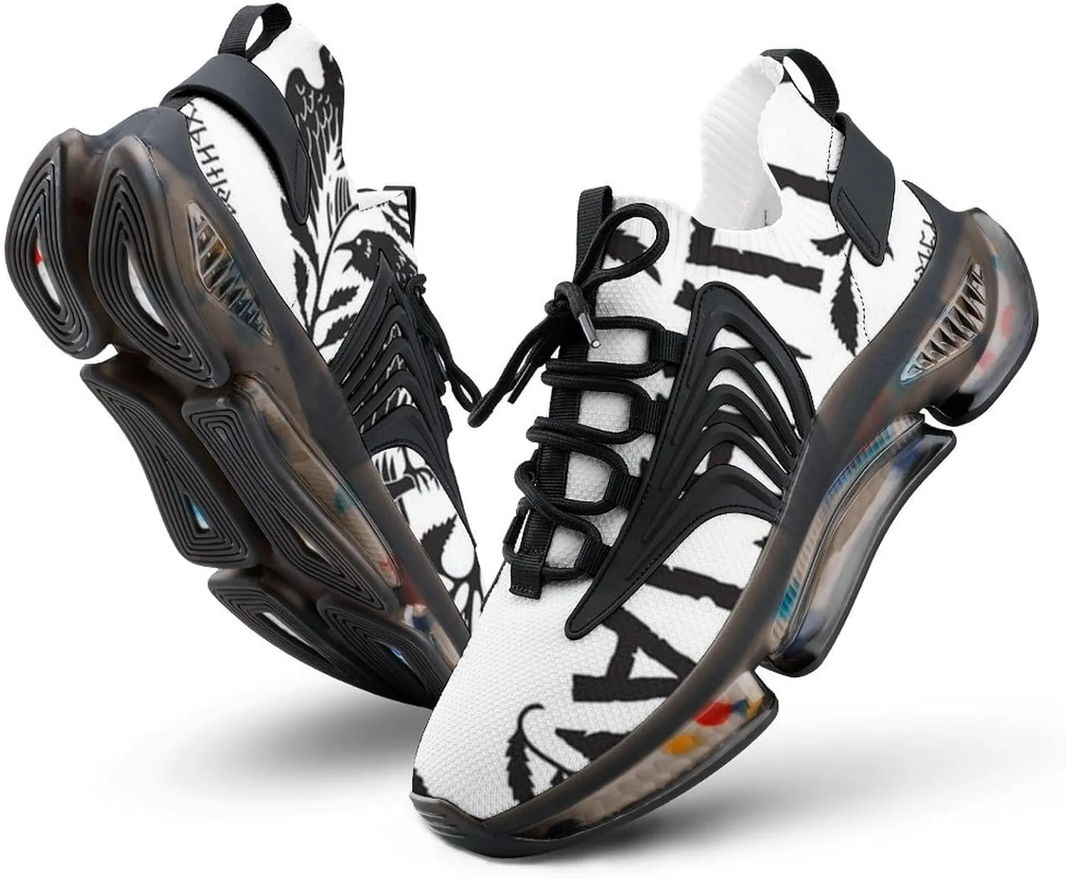 Men's Trail Running Sports Shoes, Fashion Breathable 3D Tattoo Printing Walking Excursion Sneakers, Non Slip Gym Work Trainers Footwear Athletic Trekking