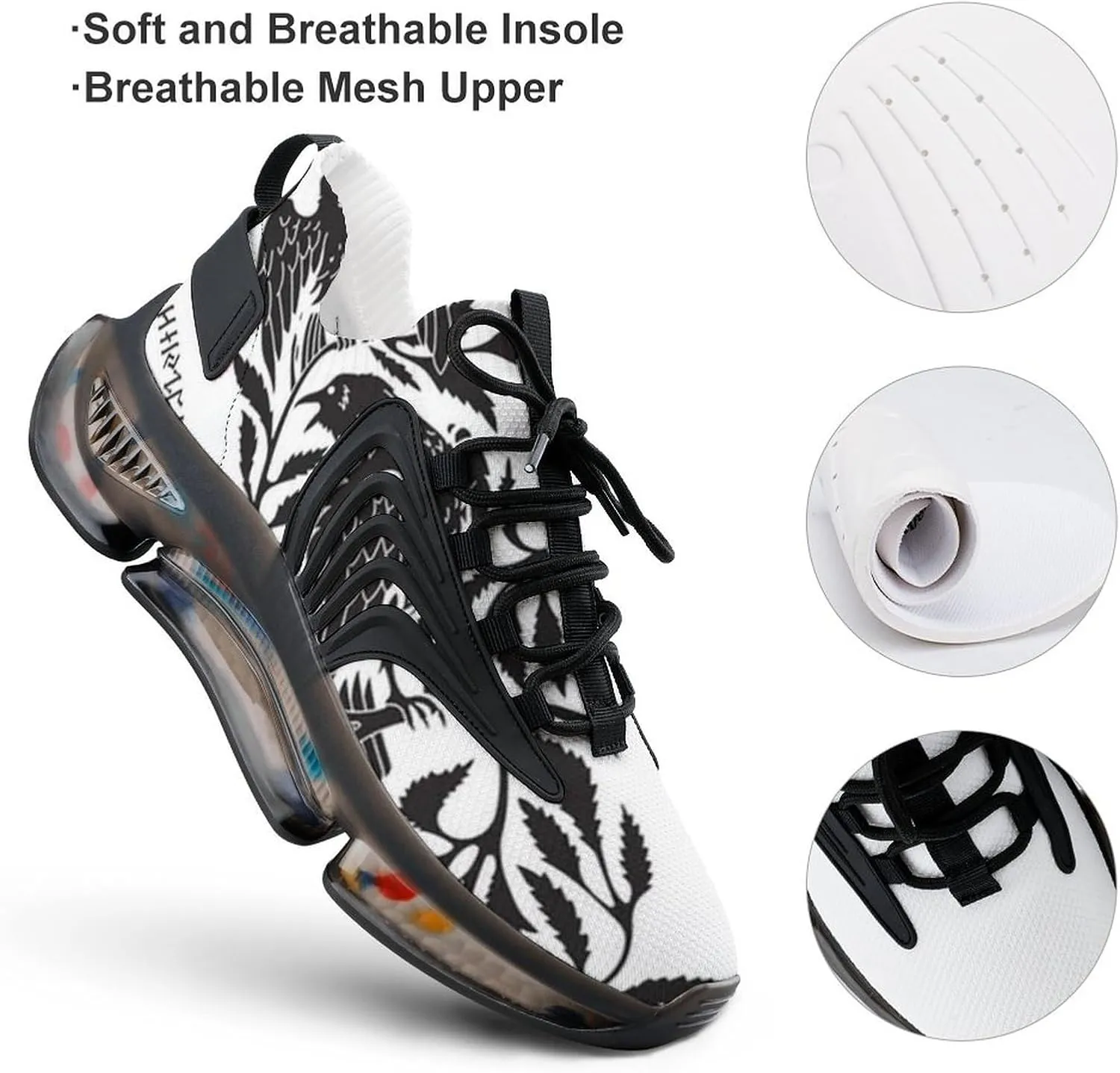 Men's Trail Running Sports Shoes, Fashion Breathable 3D Tattoo Printing Walking Excursion Sneakers, Non Slip Gym Work Trainers Footwear Athletic Trekking
