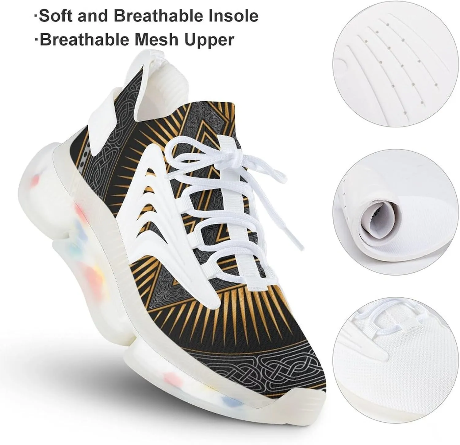 Men's Trail Running Sports Shoes, Fashion Breathable 3D Tattoo Printing Walking Excursion Sneakers, Non Slip Gym Work Trainers Footwear Athletic Trekking