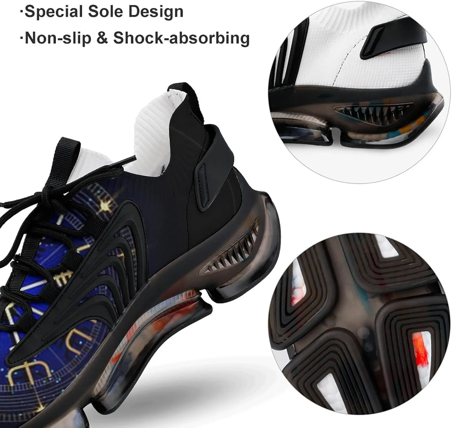 Men's Trail Running Sports Shoes, Fashion Breathable 3D Tattoo Printing Walking Excursion Sneakers, Non Slip Gym Work Trainers Footwear Athletic Trekking