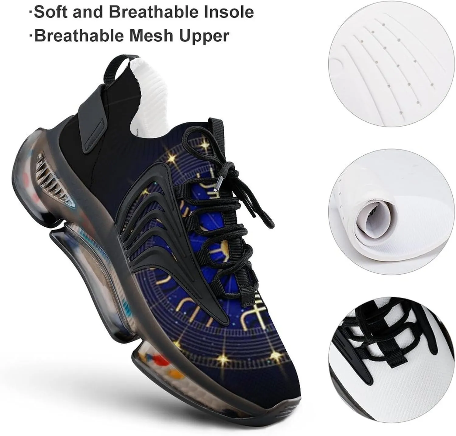 Men's Trail Running Sports Shoes, Fashion Breathable 3D Tattoo Printing Walking Excursion Sneakers, Non Slip Gym Work Trainers Footwear Athletic Trekking