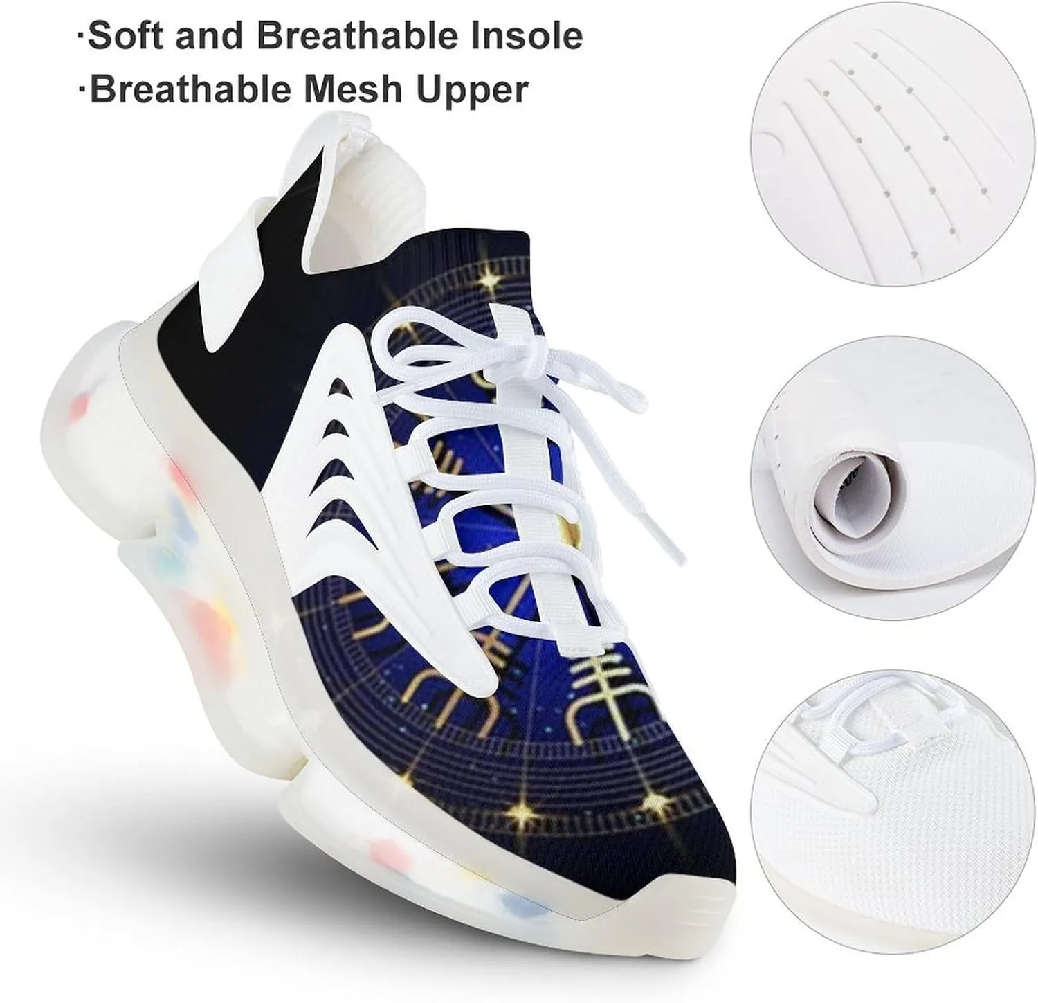Men's Trail Running Sports Shoes, Fashion Breathable 3D Tattoo Printing Walking Excursion Sneakers, Non Slip Gym Work Trainers Footwear Athletic Trekking