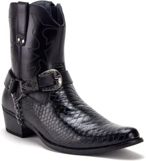 Men's Western Ankle High Cowboy Riding Dress Boots, Snake Print w/Belt