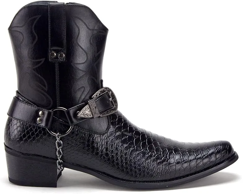Men's Western Ankle High Cowboy Riding Dress Boots, Snake Print w/Belt