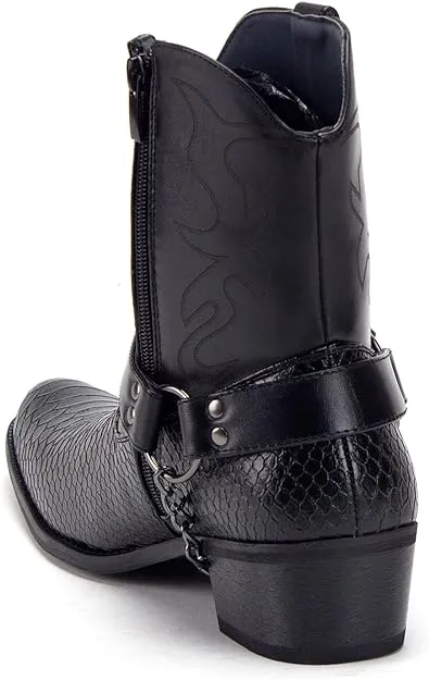 Men's Western Ankle High Cowboy Riding Dress Boots, Snake Print w/Belt