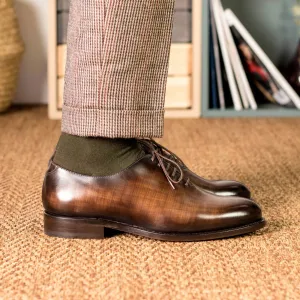 Men's Wholecut Shoes Patina Leather Goodyear Welt Wide Plus Size Dark Brown 5249