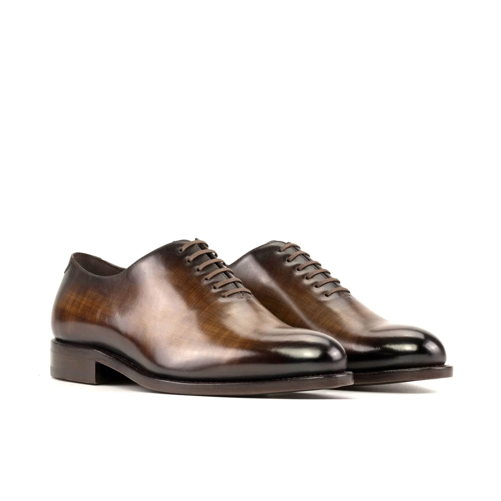 Men's Wholecut Shoes Patina Leather Goodyear Welt Wide Plus Size Dark Brown 5249