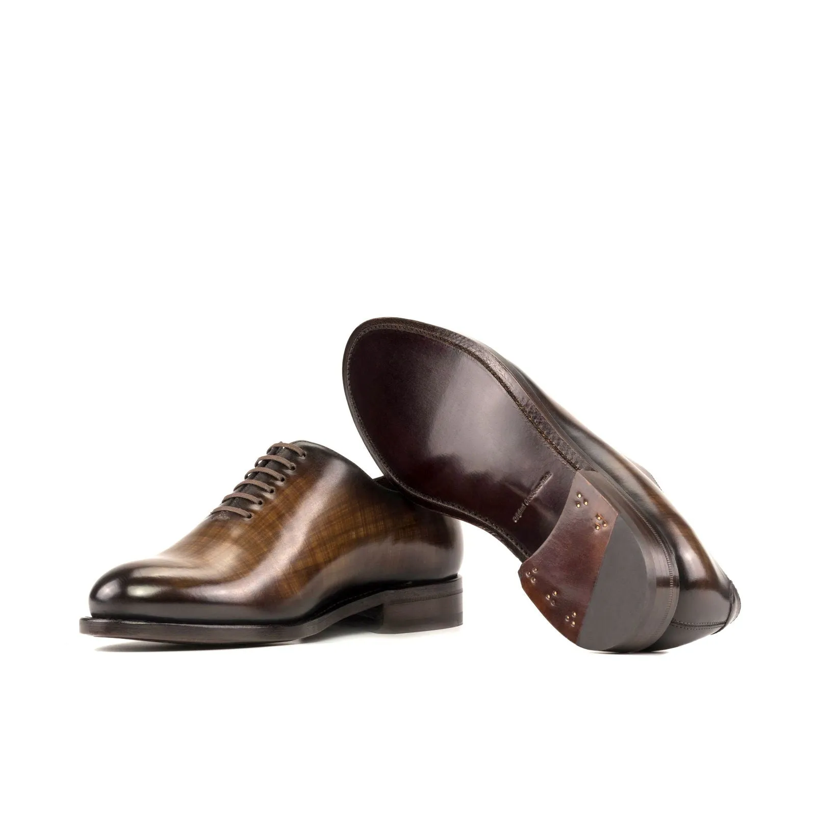 Men's Wholecut Shoes Patina Leather Goodyear Welt Wide Plus Size Dark Brown 5249