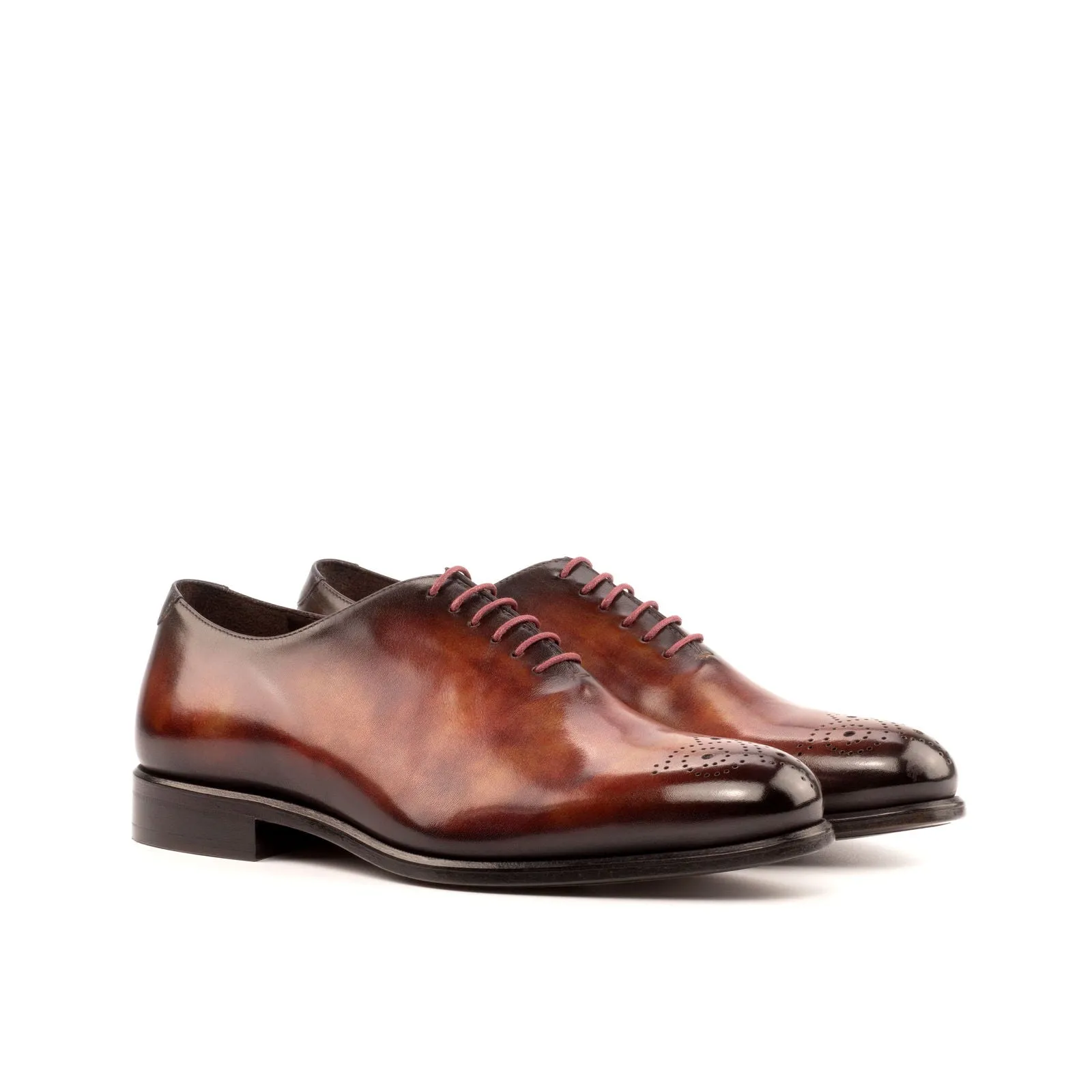 Men's Wholecut Shoes Patina Leather Wide Plus Size Blue Burgundy 3963