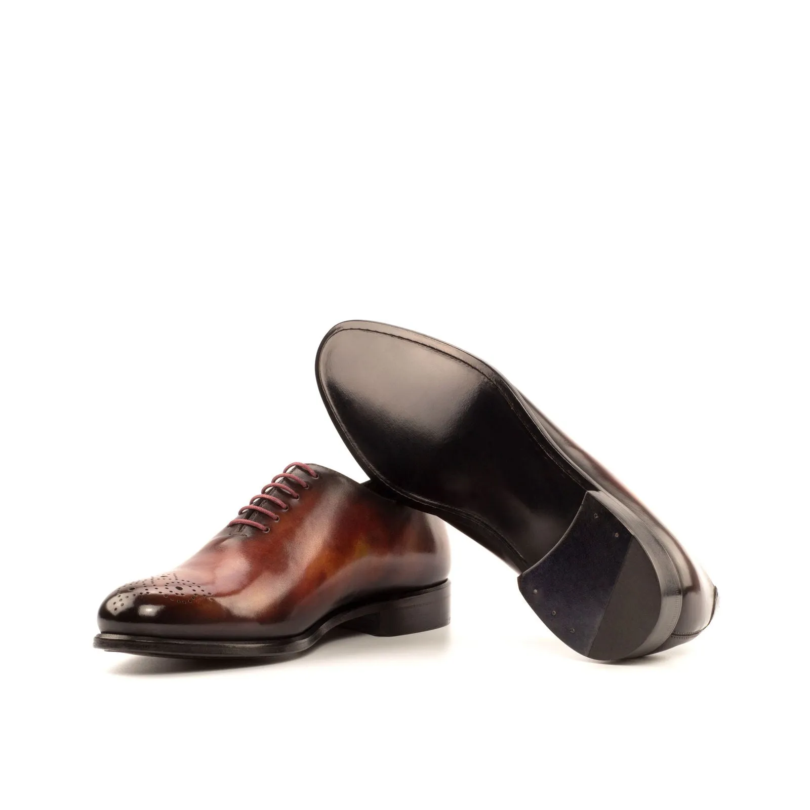 Men's Wholecut Shoes Patina Leather Wide Plus Size Blue Burgundy 3963