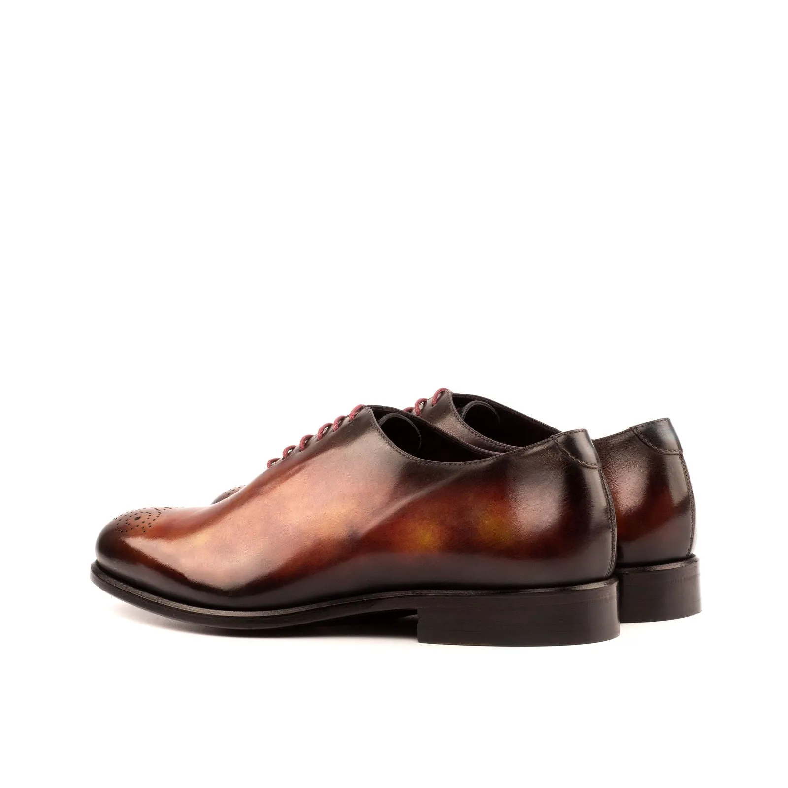 Men's Wholecut Shoes Patina Leather Wide Plus Size Blue Burgundy 3963