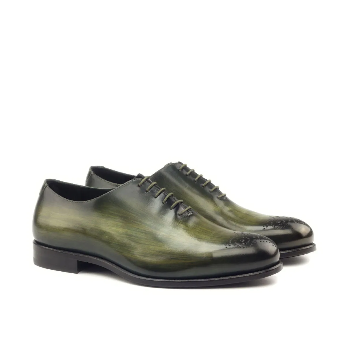 Men's Wholecut Shoes Patina Leather Wide Plus Size Green 2890