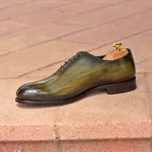 Men's Wholecut Shoes Patina Leather Wide Plus Size Green 2890