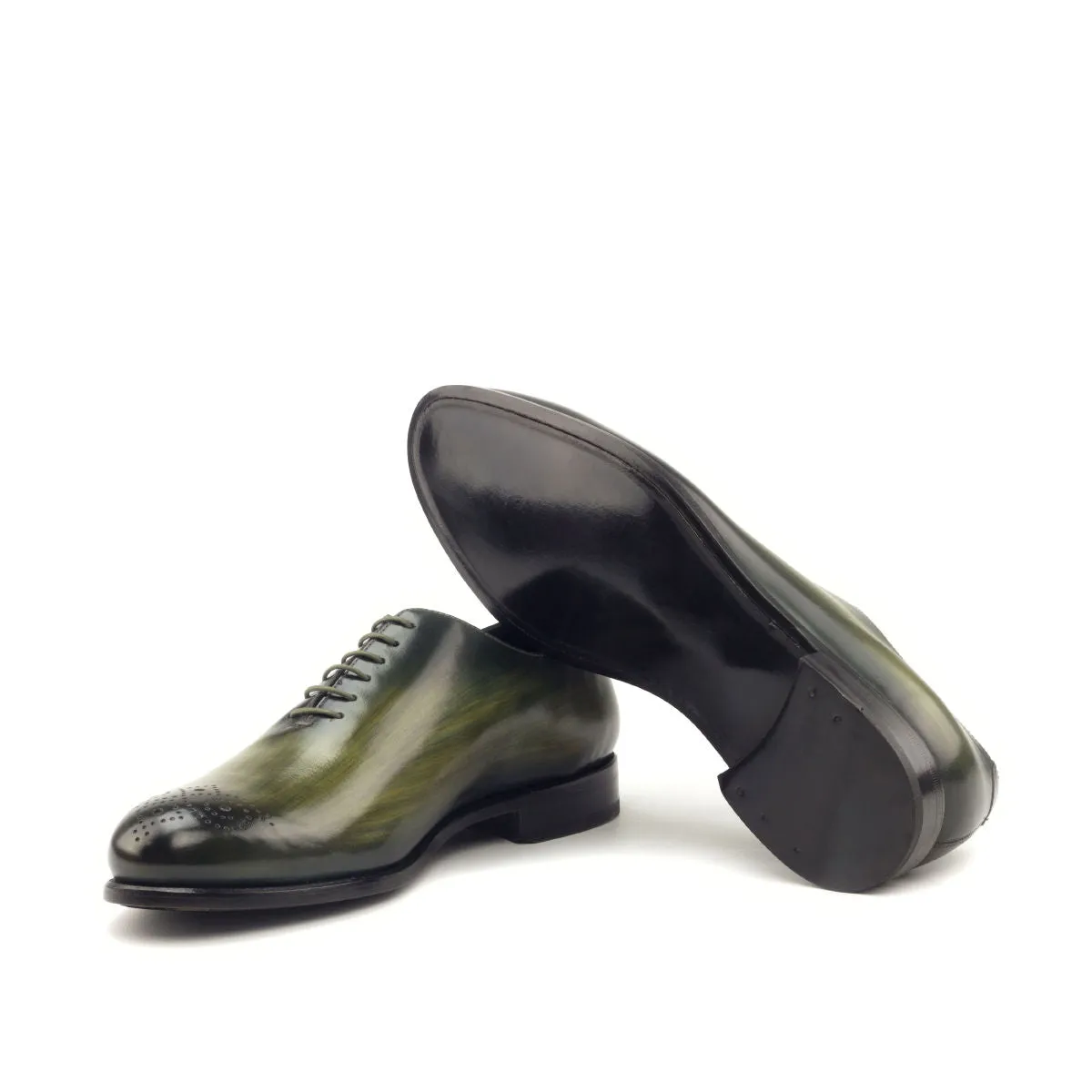 Men's Wholecut Shoes Patina Leather Wide Plus Size Green 2890