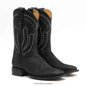 MEN'S WIDE SQUARE TOE FAUX PYTHON TRIBUTE BLACK LEATHER BOOT - H52R6305