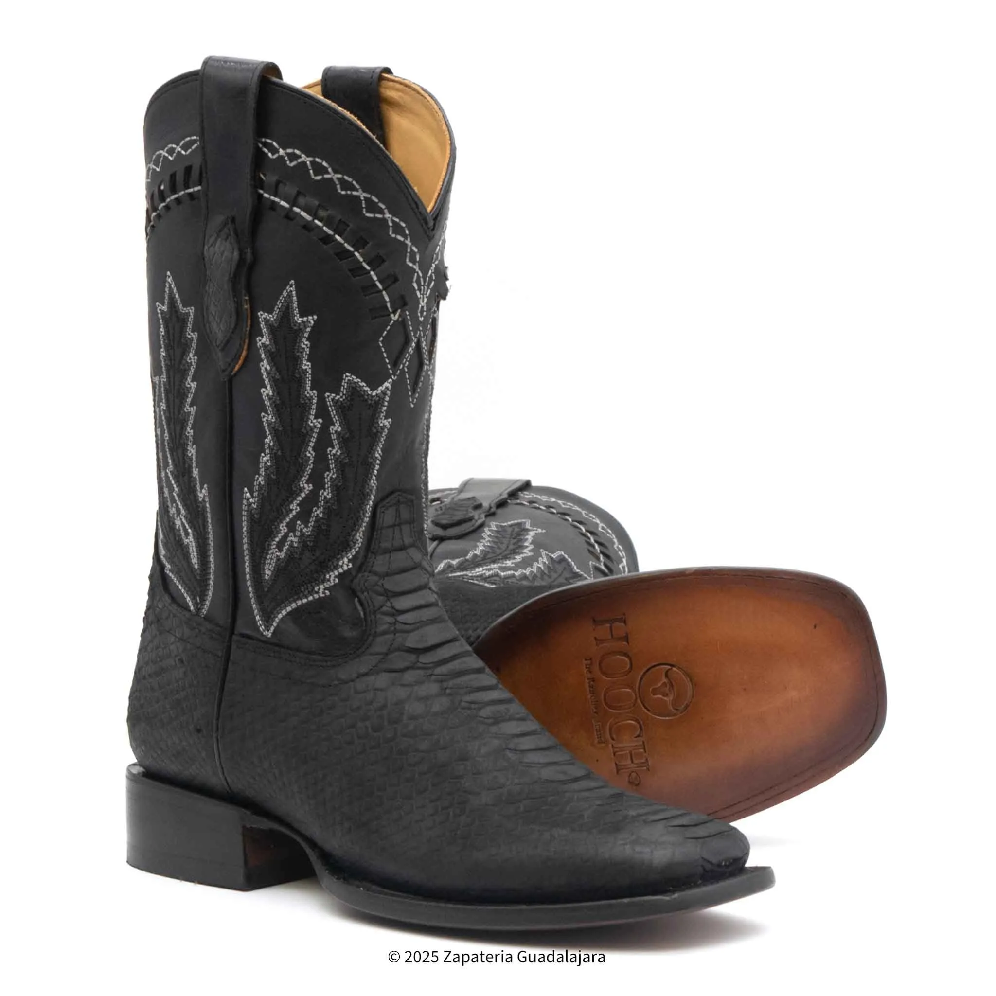 MEN'S WIDE SQUARE TOE FAUX PYTHON TRIBUTE BLACK LEATHER BOOT - H52R6305