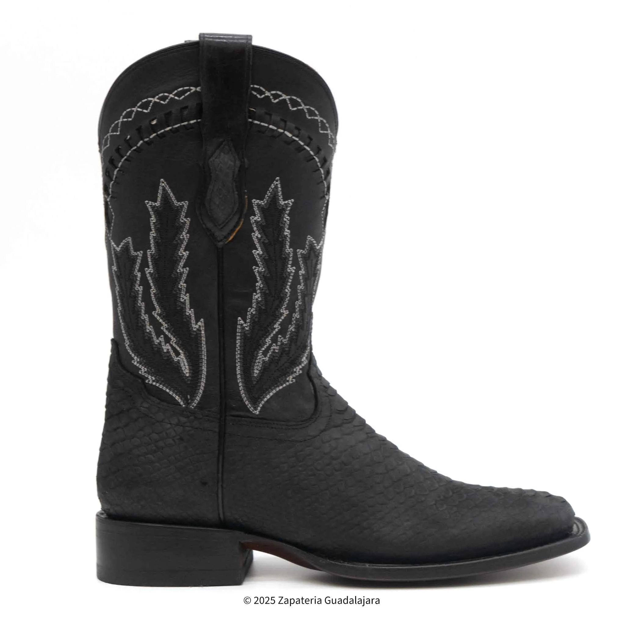 MEN'S WIDE SQUARE TOE FAUX PYTHON TRIBUTE BLACK LEATHER BOOT - H52R6305