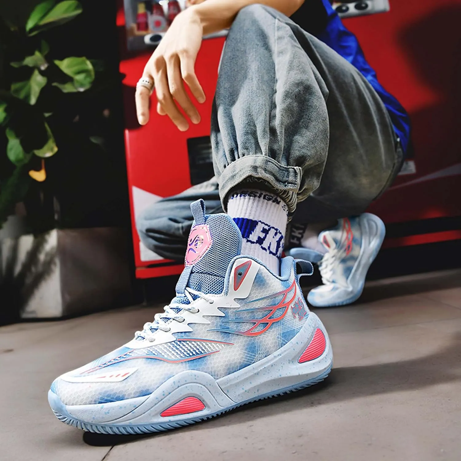 Mens Womens Couples Mid Top Lace Up Basketball Sneakers Rubber Soles Non Slip Casual Walking Shoes Wear Resistant and Durable Mountaineering Shoes Comfortable and Breathable Running Shoes Flat Shoes
