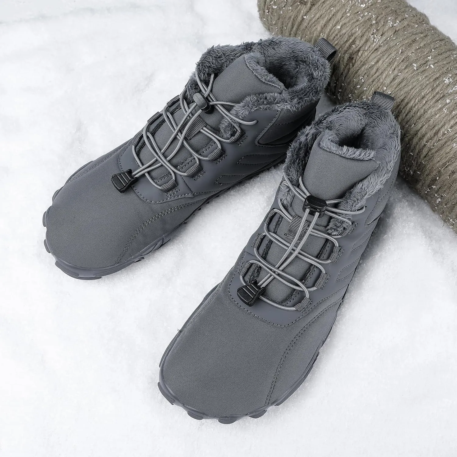 Mens Womens Snow Boots Barefoot Shoes Waterproof Wide Toe Box Shoes Winter Cotton Boots Sneakers, Casual Warmth Quilted Outdoor Shoes