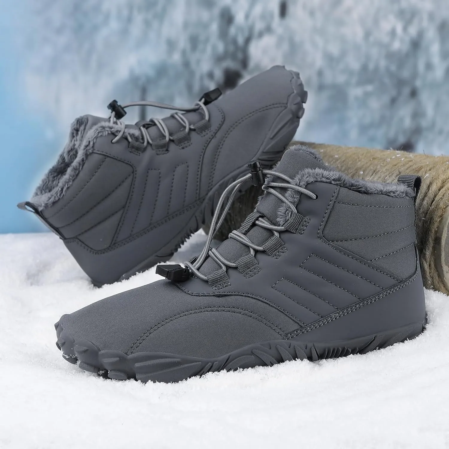 Mens Womens Snow Boots Barefoot Shoes Waterproof Wide Toe Box Shoes Winter Cotton Boots Sneakers, Casual Warmth Quilted Outdoor Shoes