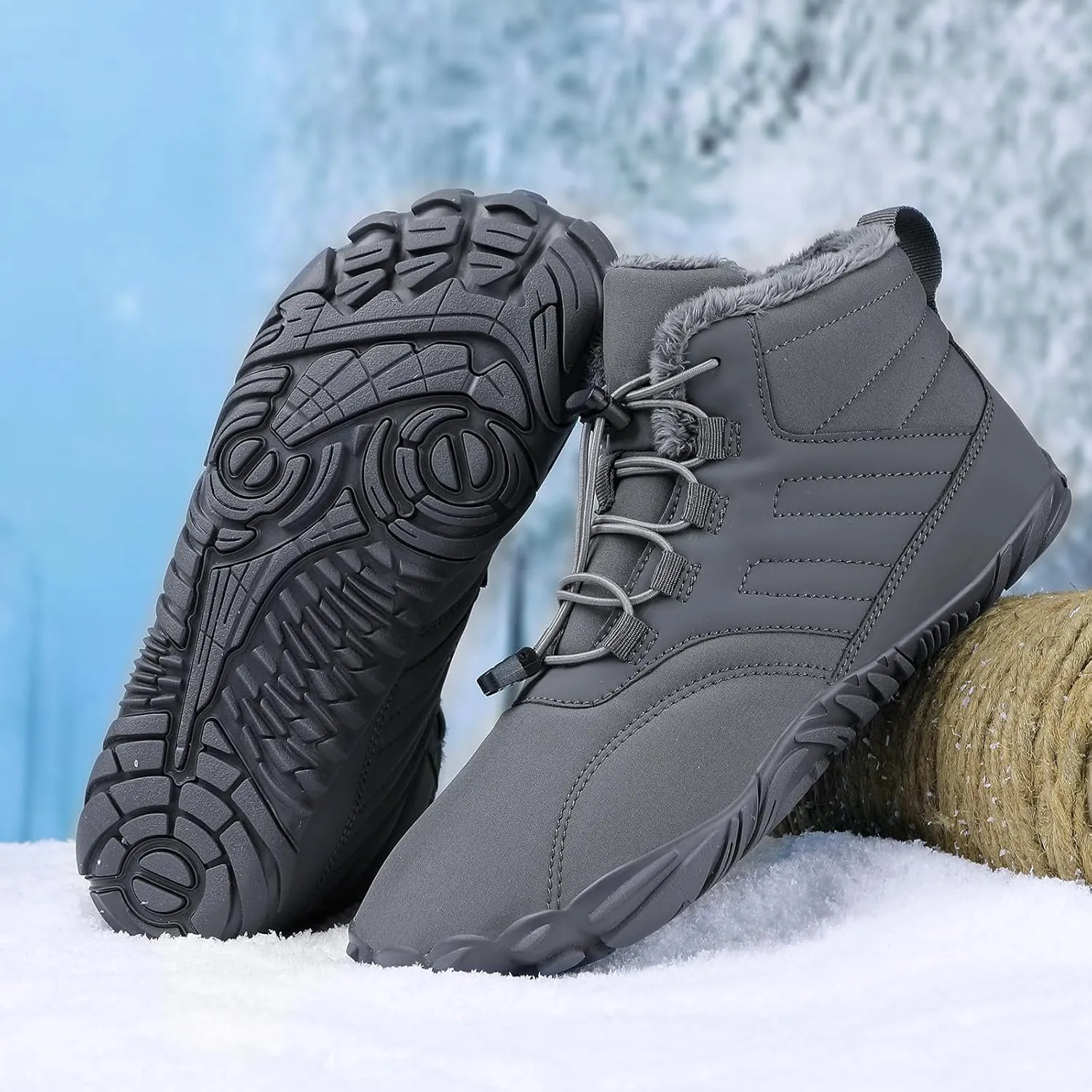 Mens Womens Snow Boots Barefoot Shoes Waterproof Wide Toe Box Shoes Winter Cotton Boots Sneakers, Casual Warmth Quilted Outdoor Shoes