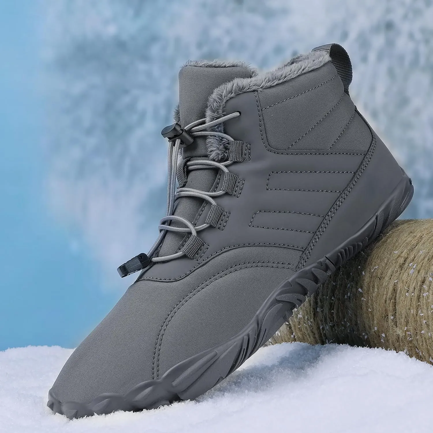 Mens Womens Snow Boots Barefoot Shoes Waterproof Wide Toe Box Shoes Winter Cotton Boots Sneakers, Casual Warmth Quilted Outdoor Shoes