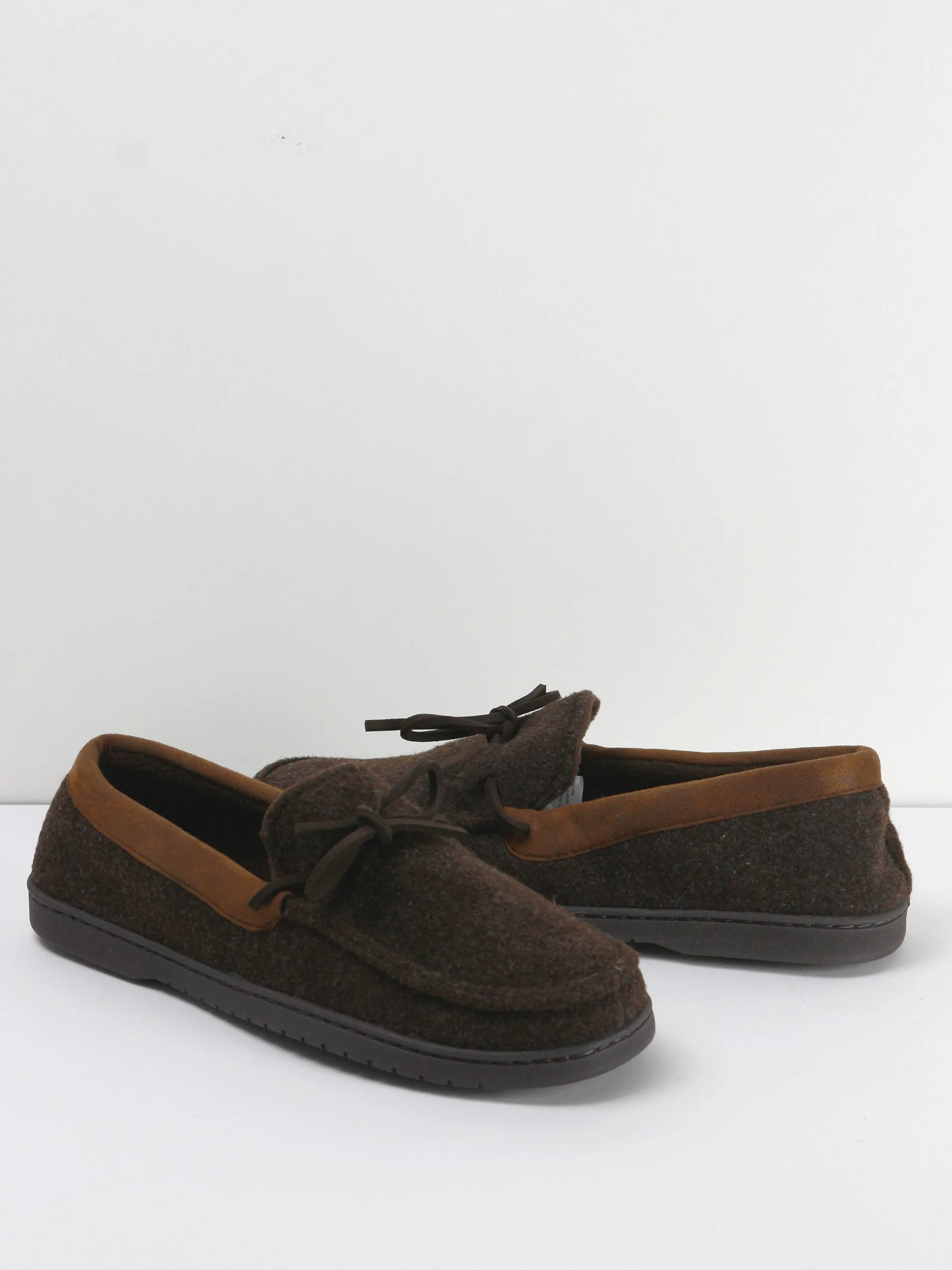 Men's Wool Slip-On Moccasin Slippers,Brown